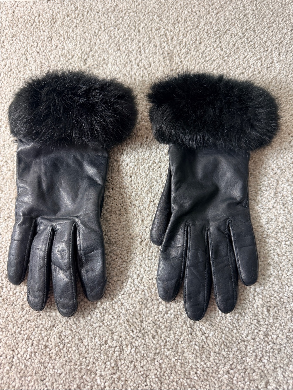 Grandoe Genuine Leather Lined Fur Trim Women’s Dressy Gloves Black Size 7